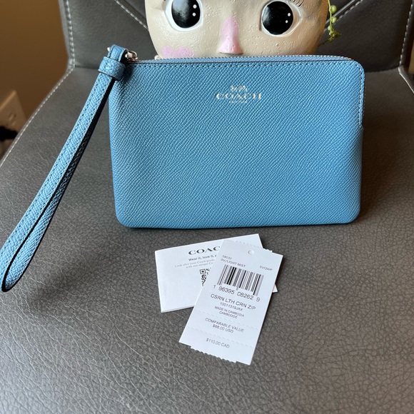 Coach Zip Leather Wristlet - Light Mist Color - Picture 4 of 7